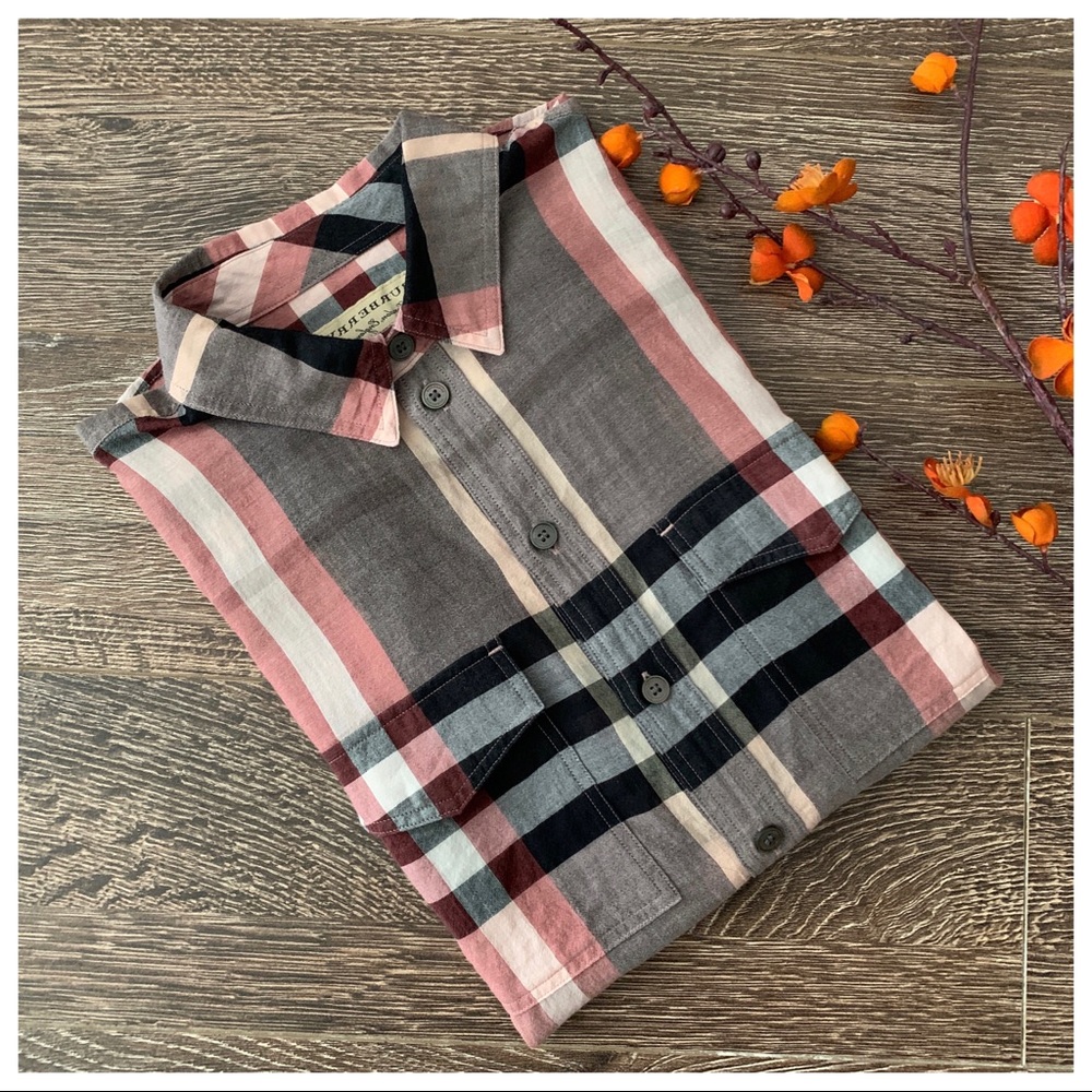 Burberry Check Cotton Shirt In Dusty Pink